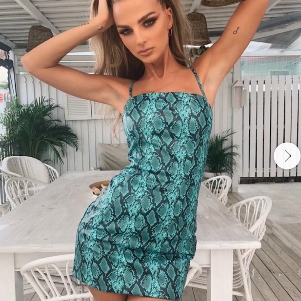 Blue rattlesnake mini dress